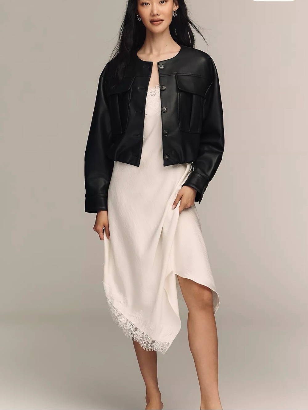 NWT Anthropologie Endless Rose Coated Round-Neck Jacket Black S